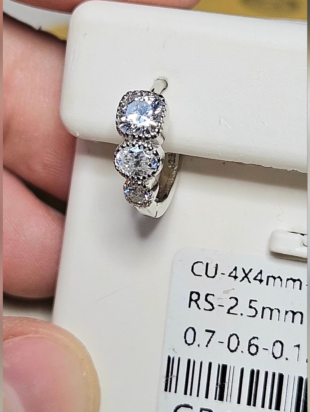 Certified Moissanite 3-Stone Halo Huggies .925 Sterling Silver NWT - Picture 14 of 14